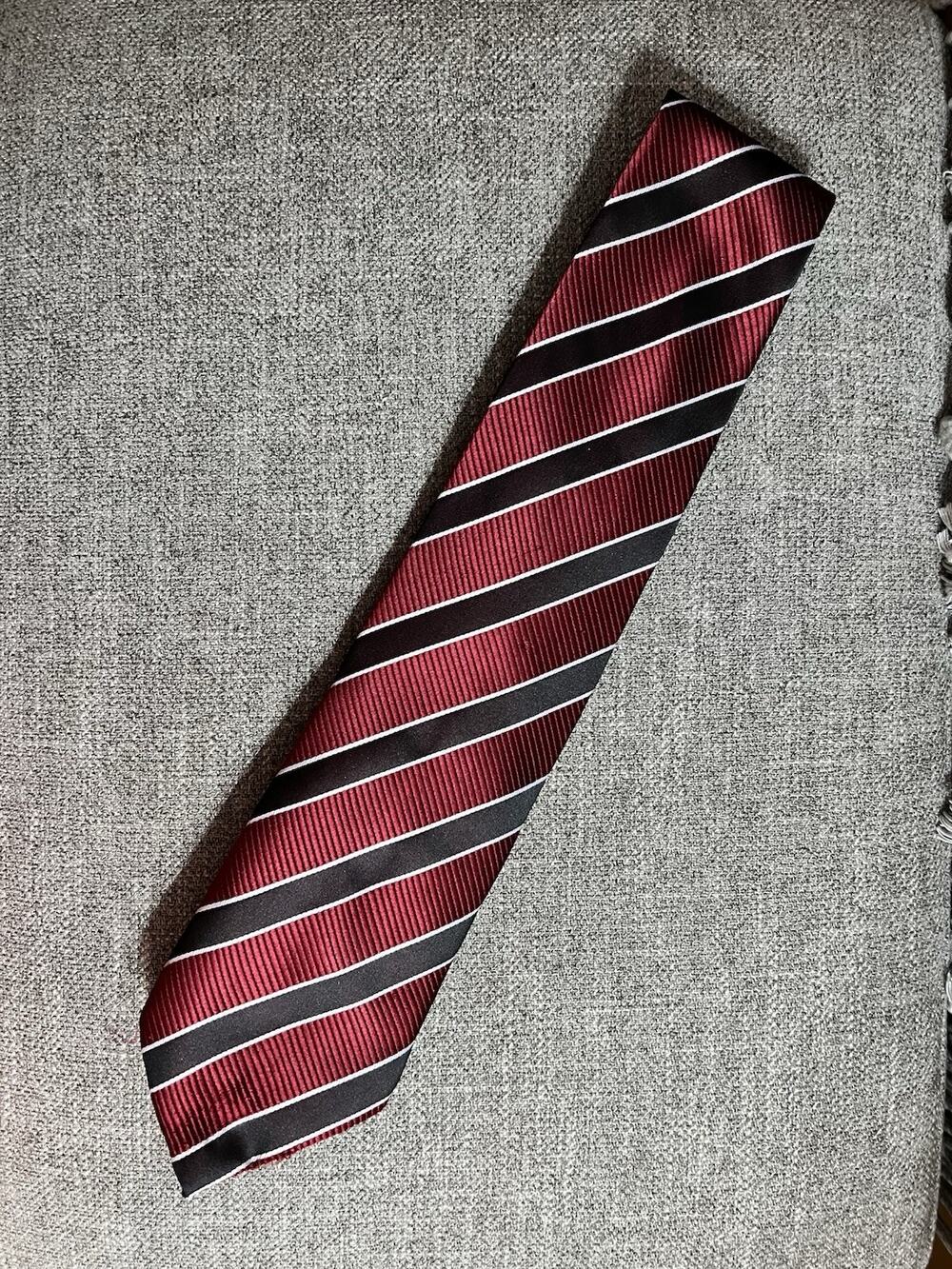 Giorgio Armani Striped Burgundy Silver 100% Silk Black Designer Men's Tie
